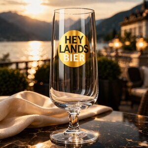 RARE NOS Heylands Bier 7" German Beer Glass Gold Rim HTF No-Shield Variant